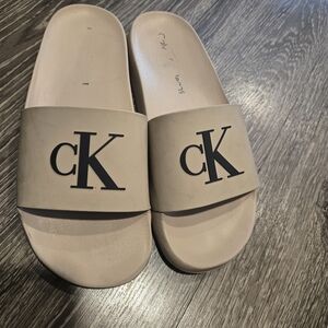 Calvin Klein Women's Beige Slide Sandals